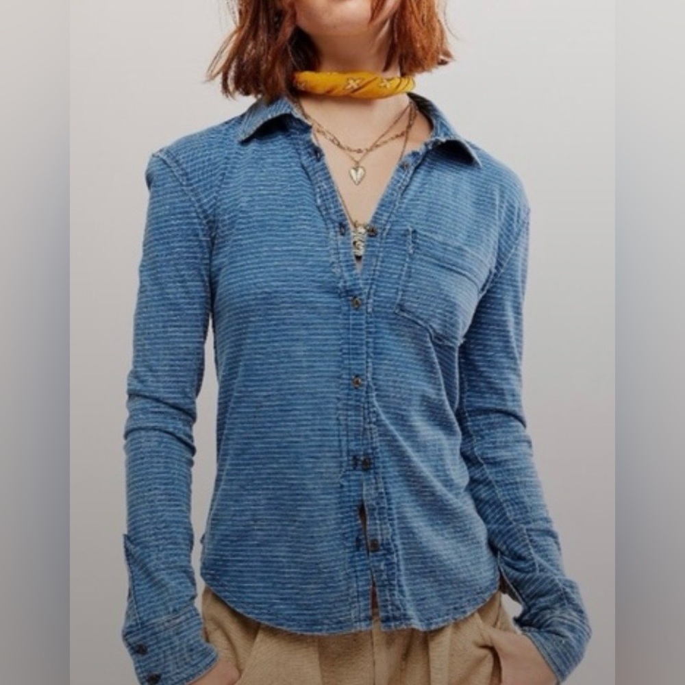 Free people Blue Button-Up Top